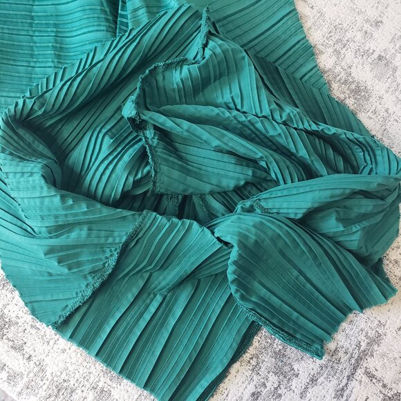 LUXXEL Deep Teal Emerald Green Ruffled Costume Piece w Halter Crop Top + Skirt - Picture 4 of 16